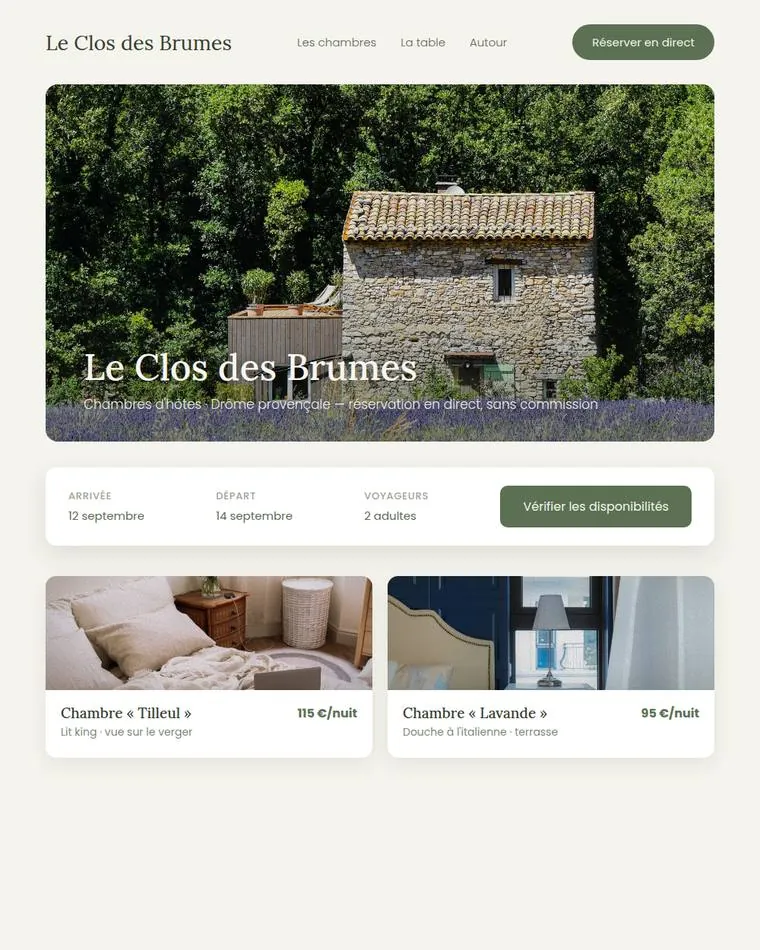 Création de site internet pour chambres d'hôtes — maquette ClariStudio