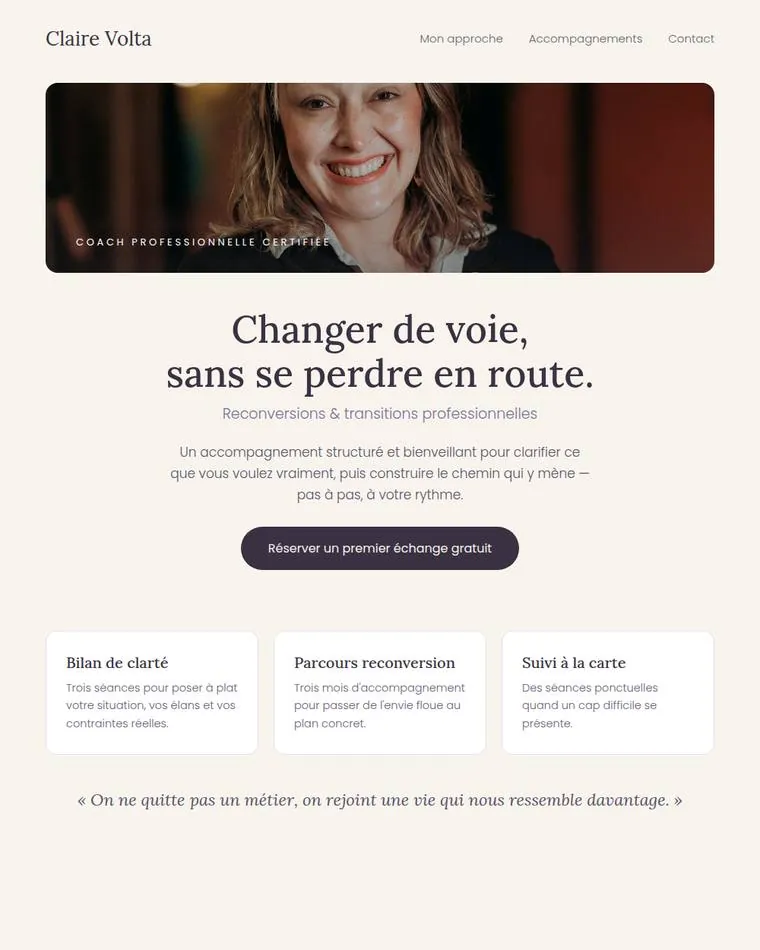 Création de site internet pour coach — maquette ClariStudio