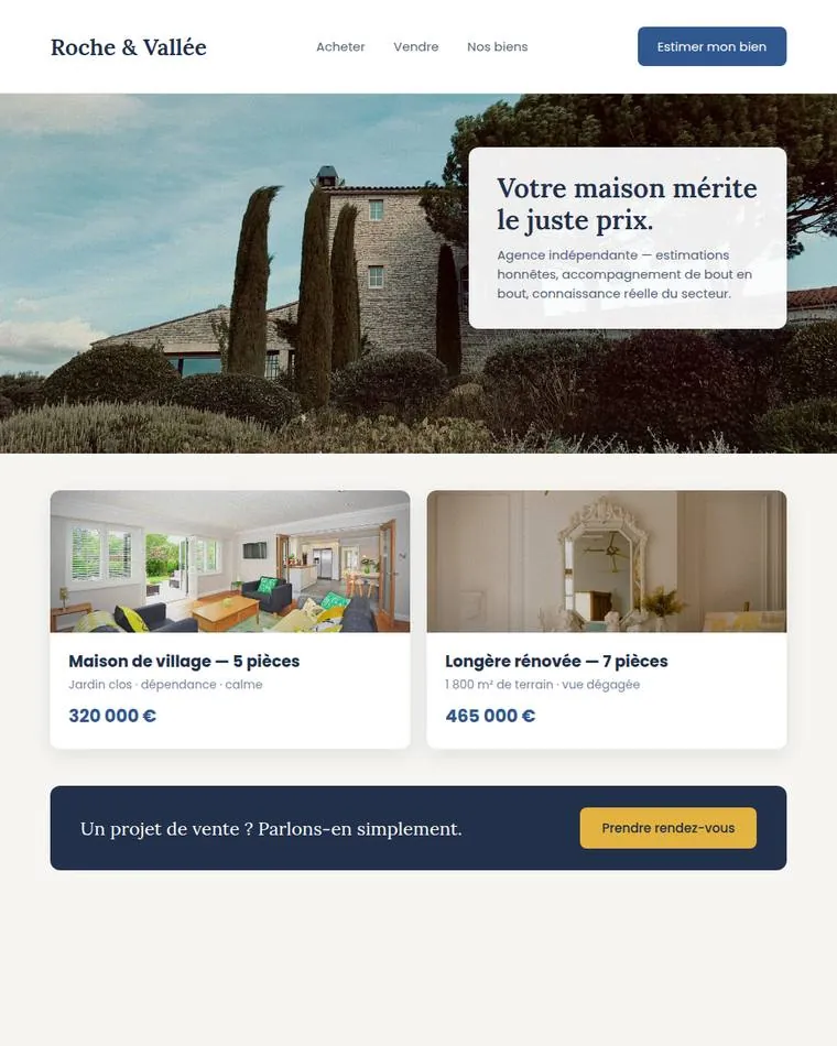 Création de site internet pour agence immobilière — maquette ClariStudio