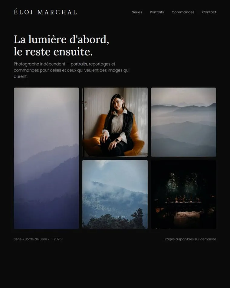Création de site internet pour photographe — maquette ClariStudio