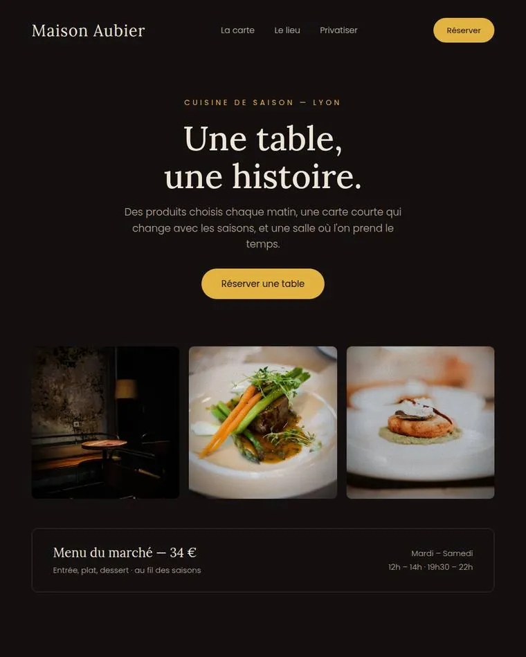 Création de site internet pour restaurant — maquette ClariStudio